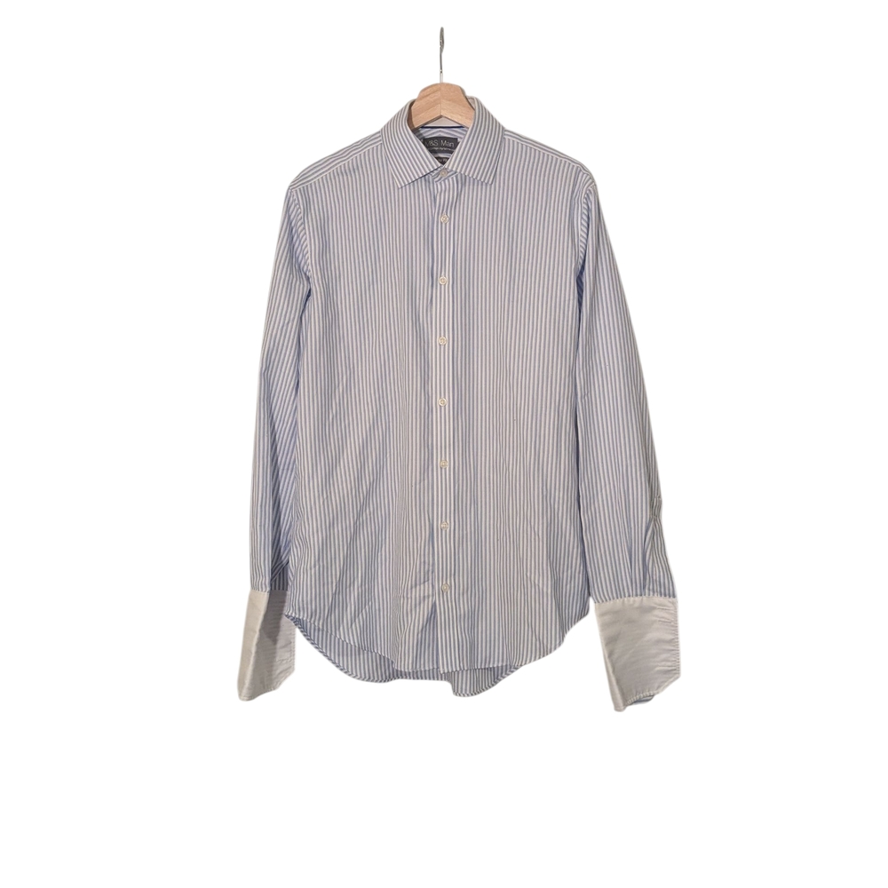 M&S Man Regular Fit Pure Cotton Elegant Blue and White Striped Shirt, Collar38cm